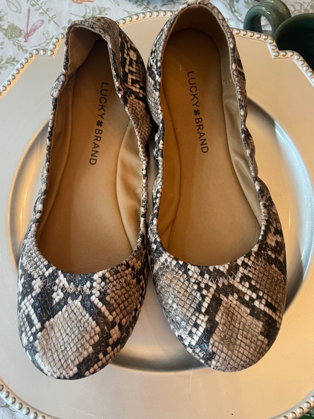 Lucky Brand Erin Snake-Print Ballet Flats - Black and Tan Size 7.5
